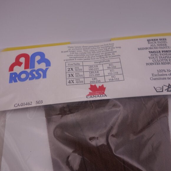 Vintage Rossy Queen Size Nylon 2XL Style 950 Pantyose Black and Taupe - Picture 6 of 16